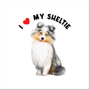 I Love My Sheltie Cute Sheltie Puppy Dog Watercolor Art Posters and Art